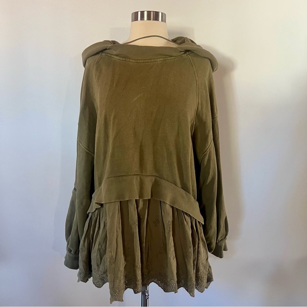 Free People Sweet Streets Olive Green Layered Hoodie